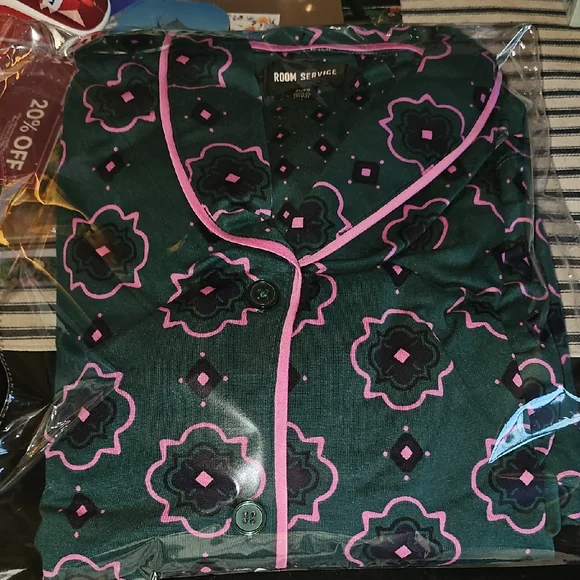 Room Service Green and Pink 2pc Pajama Set - Picture 1 of 2